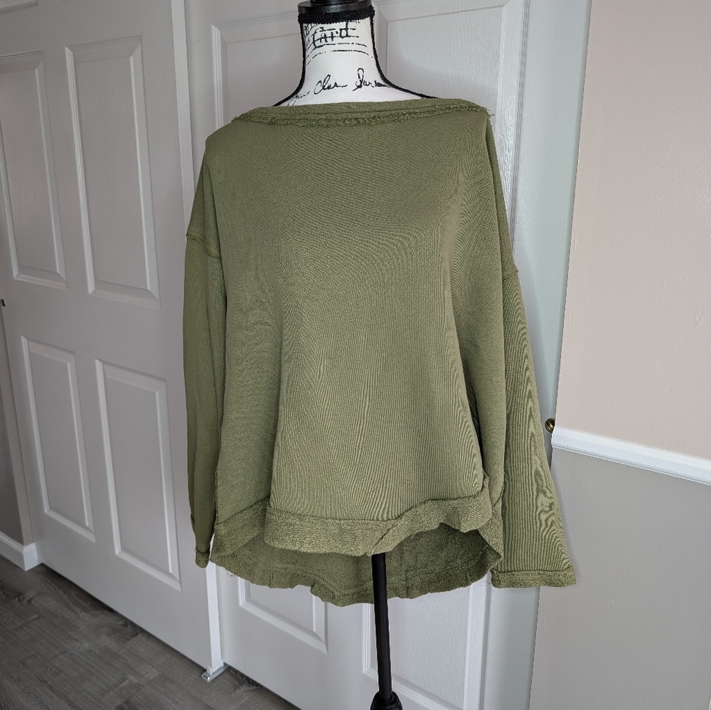 Free People Olive Green Lightweight Pullover Sweater
